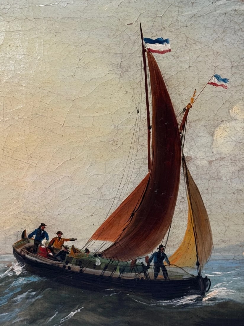 Marine Georgian Early 19th Century French Fishing Boat Heading Out Brisk Winds - 7