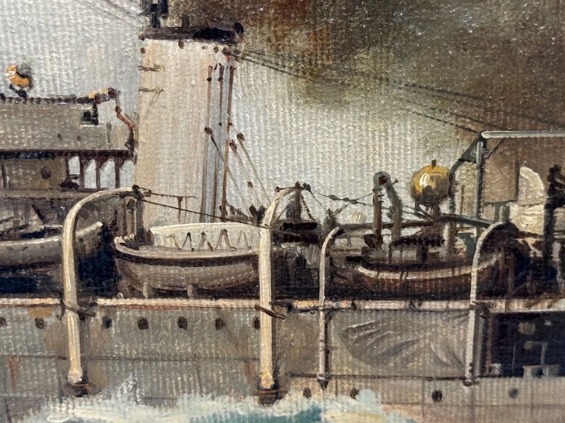 Oil Painting HMS Franklin Ship The Pentlands 1944 WW2 Convoy Duty North Sea - 17