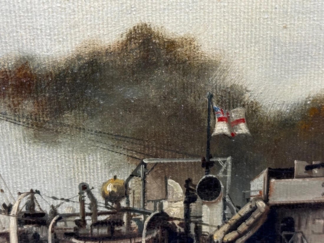 Oil Painting HMS Franklin Ship The Pentlands 1944 WW2 Convoy Duty North Sea - 18