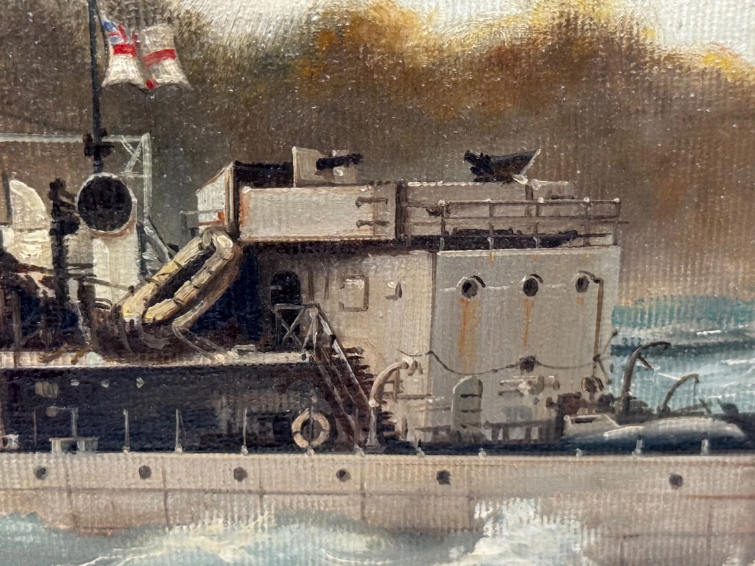 Oil Painting HMS Franklin Ship The Pentlands 1944 WW2 Convoy Duty North Sea - 19