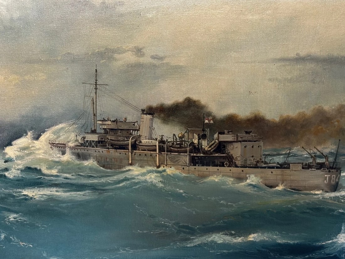 Oil Painting HMS Franklin Ship The Pentlands 1944 WW2 Convoy Duty North Sea - 3