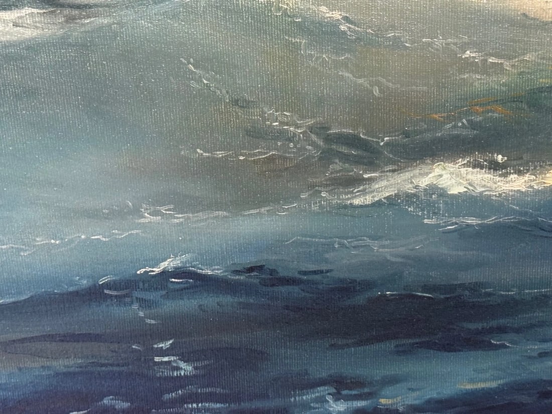 Oil Painting HMS Franklin Ship The Pentlands 1944 WW2 Convoy Duty North Sea - 9