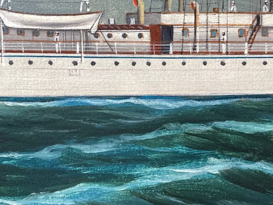 Anglo Chinese School Marine Oil Painting HMS Alacrity Schooner Steam Sail Ship - 10