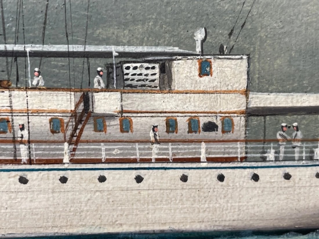 Anglo Chinese School Marine Oil Painting HMS Alacrity Schooner Steam Sail Ship - 11