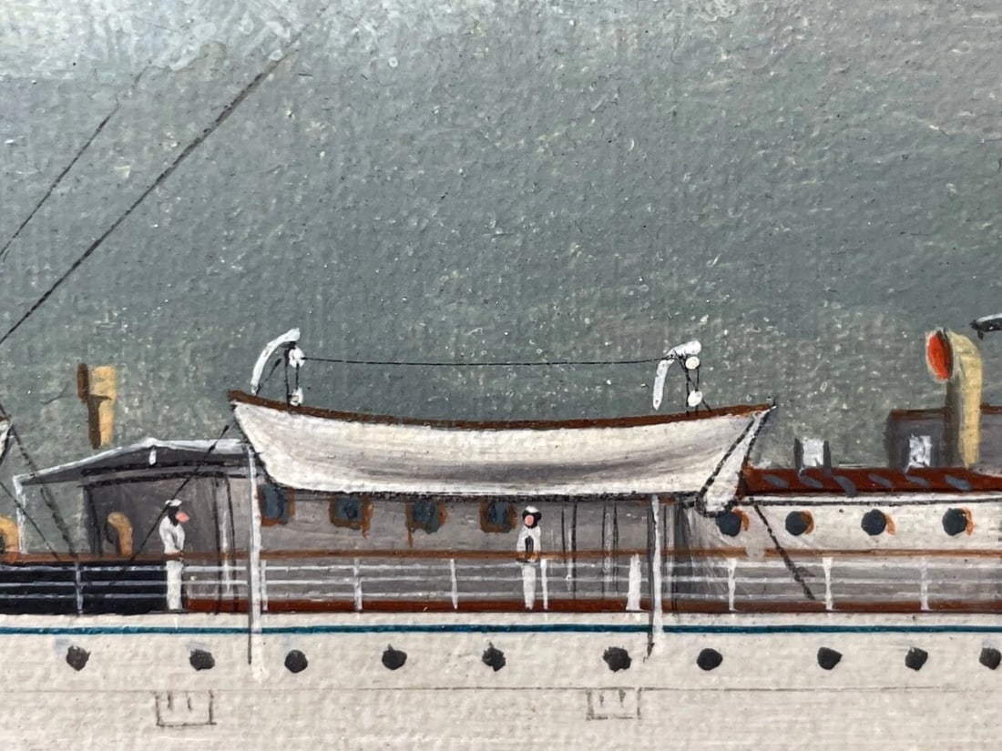 Anglo Chinese School Marine Oil Painting HMS Alacrity Schooner Steam Sail Ship - 13