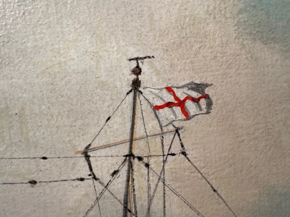 Anglo Chinese School Marine Oil Painting HMS Alacrity Schooner Steam Sail Ship - 15