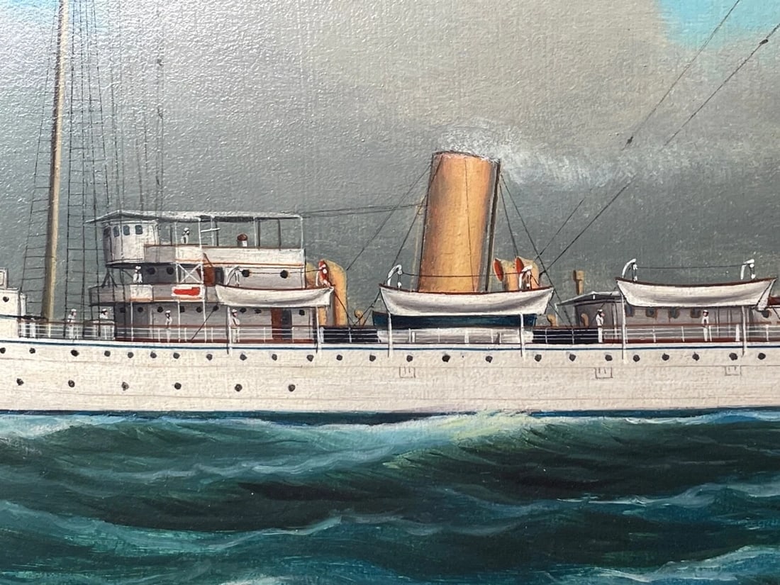 Anglo Chinese School Marine Oil Painting HMS Alacrity Schooner Steam Sail Ship - 19