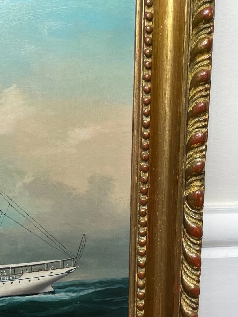 Anglo Chinese School Marine Oil Painting HMS Alacrity Schooner Steam Sail Ship - 4