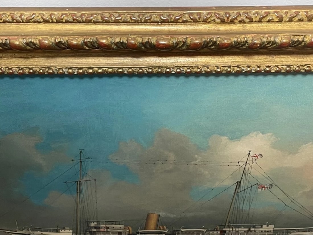 Anglo Chinese School Marine Oil Painting HMS Alacrity Schooner Steam Sail Ship - 7