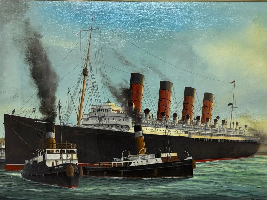 Masterpiece Painting Docking the RMS Mauretania Ship at Sandon Half Tide Dock - 3