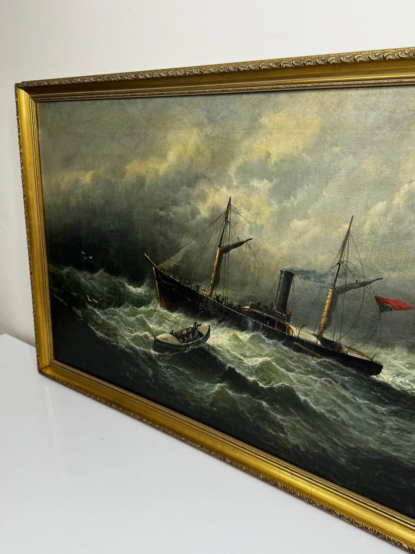 Large Painting Sealer Whaler Ship Of Dundee Sinking The Rescue By William Broome - 13