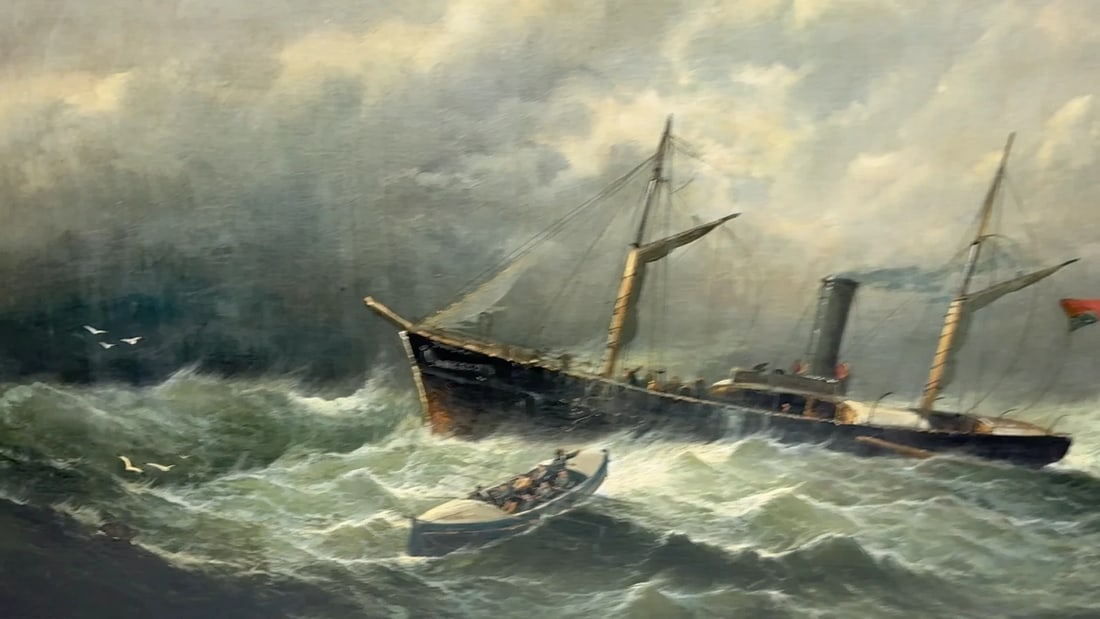 Large Painting Sealer Whaler Ship Of Dundee Sinking The Rescue By William Broome - 2