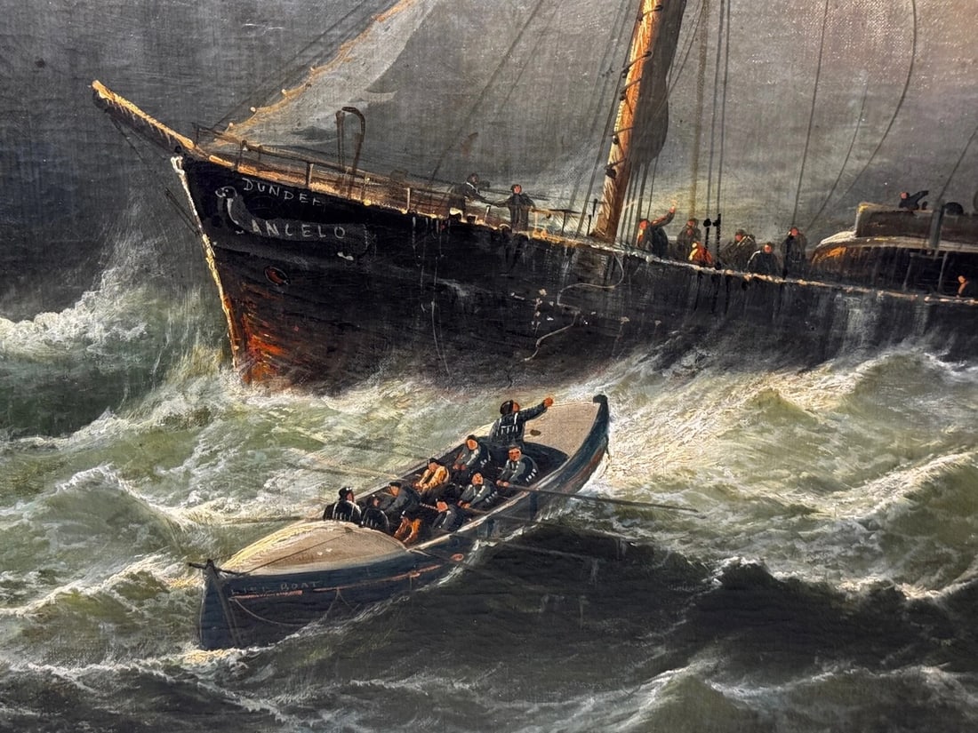 Large Painting Sealer Whaler Ship Of Dundee Sinking The Rescue By William Broome - 5