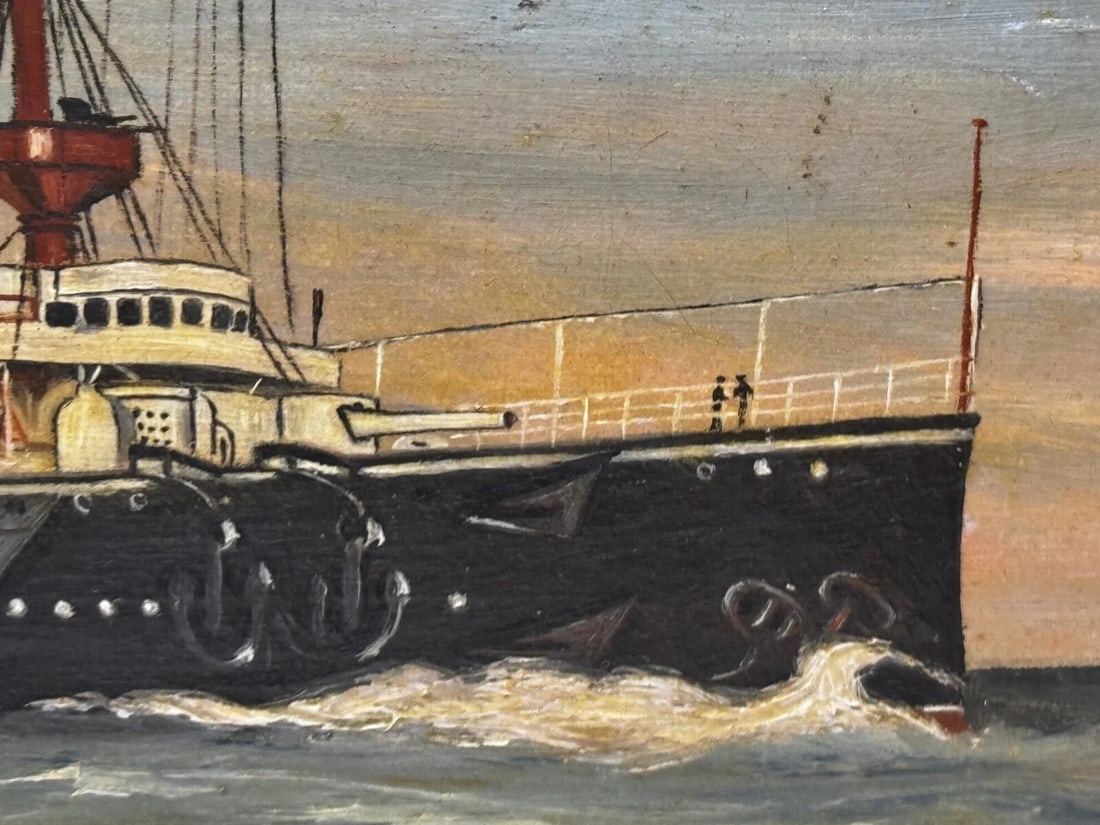 Marine Oil Painting HMS Powerful Royal Navy Cruiser Ship Follower Charles Dixon - 10