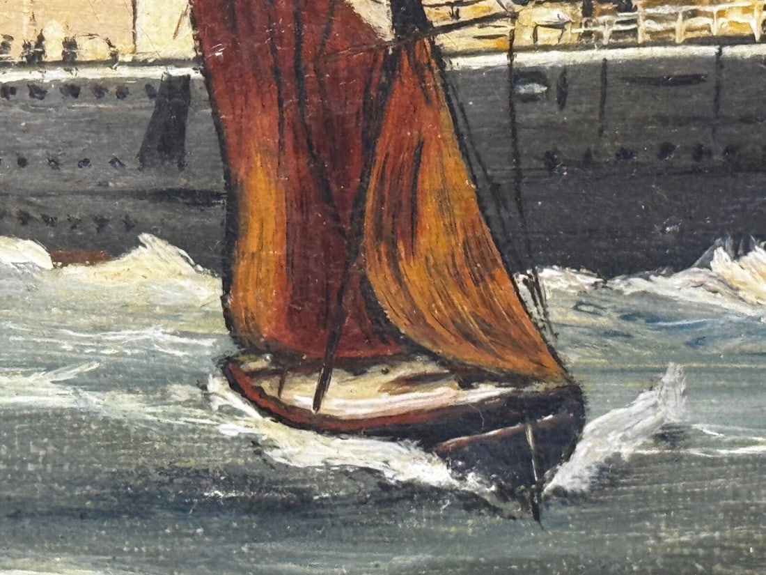 Marine Oil Painting HMS Powerful Royal Navy Cruiser Ship Follower Charles Dixon - 13