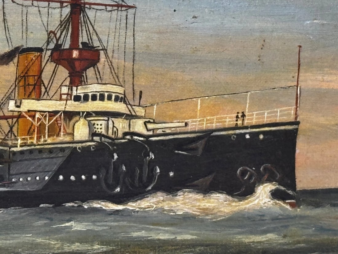 Marine Oil Painting HMS Powerful Royal Navy Cruiser Ship Follower Charles Dixon - 15