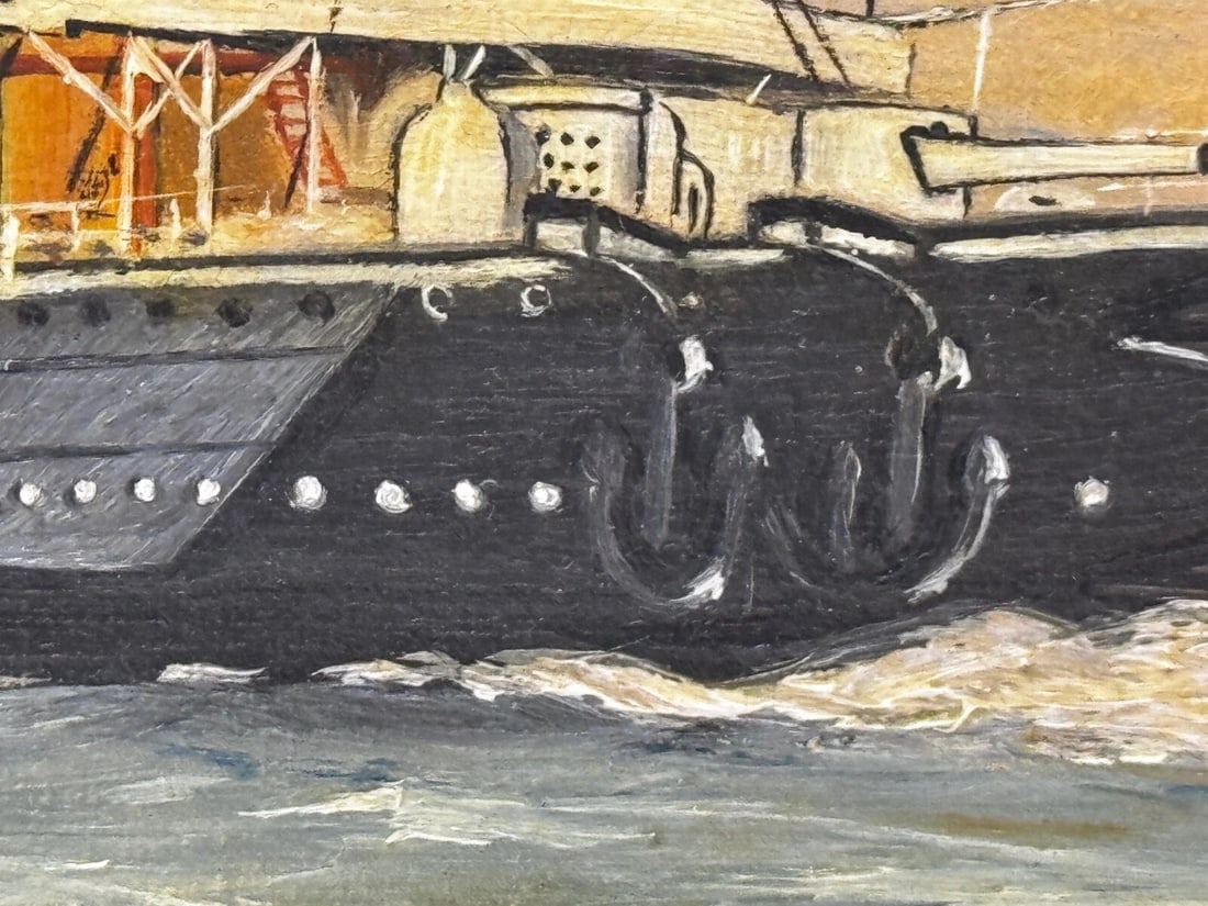 Marine Oil Painting HMS Powerful Royal Navy Cruiser Ship Follower Charles Dixon - 17