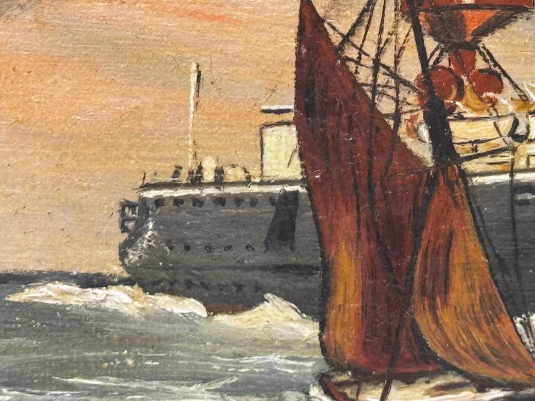 Marine Oil Painting HMS Powerful Royal Navy Cruiser Ship Follower Charles Dixon - 18