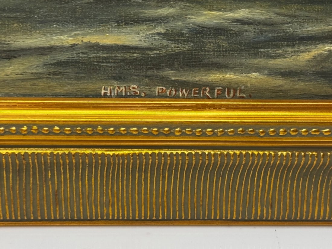 Marine Oil Painting HMS Powerful Royal Navy Cruiser Ship Follower Charles Dixon - 7