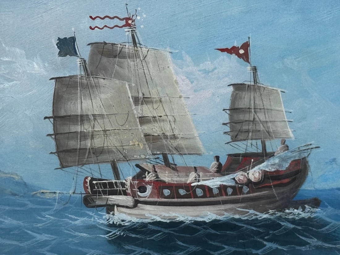 Outbound Junk on the Pearl River, Hong Kong 1914 Attributed to the Ah Hee Studio - 3