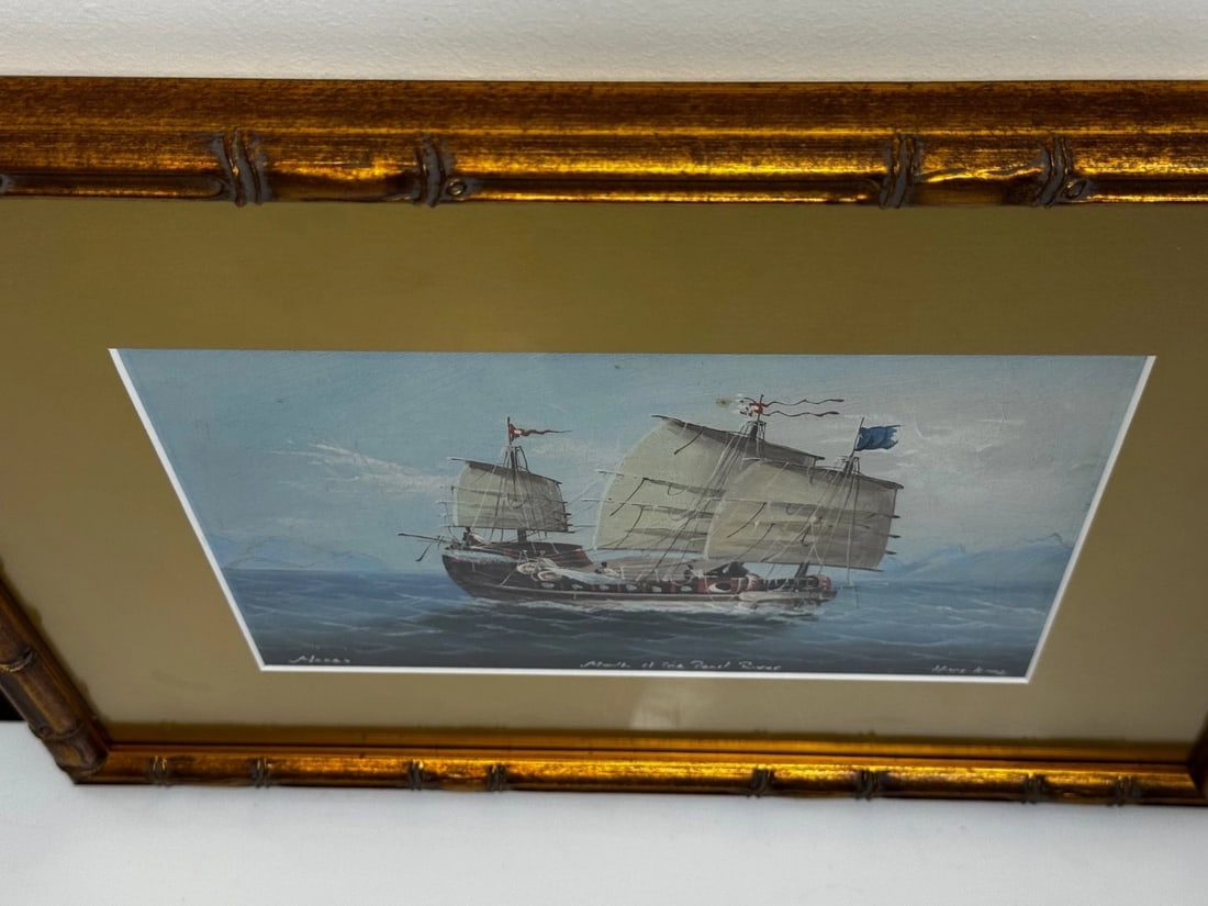 Inbound Junk At Mouth of Pearl River Hong Kong Attributed Ah Hee Studio C1914 - 10