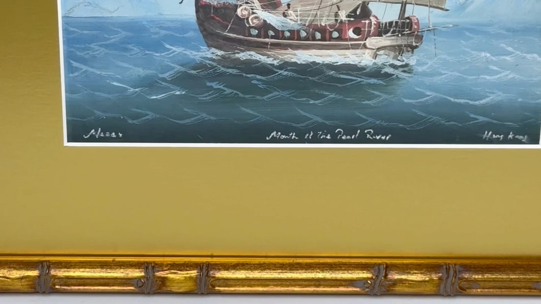 Inbound Junk At Mouth of Pearl River Hong Kong Attributed Ah Hee Studio C1914 - 2