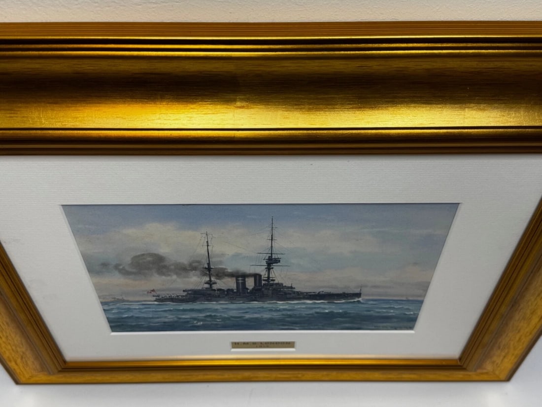 Painting HMS London 1914 Escorting British Expedition Force WW1 By Frank W Wood - 16