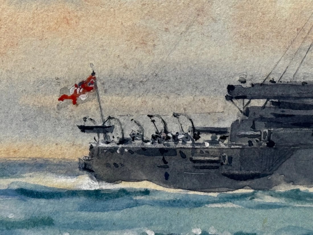 Painting HMS London 1914 Escorting British Expedition Force WW1 By Frank W Wood - 6