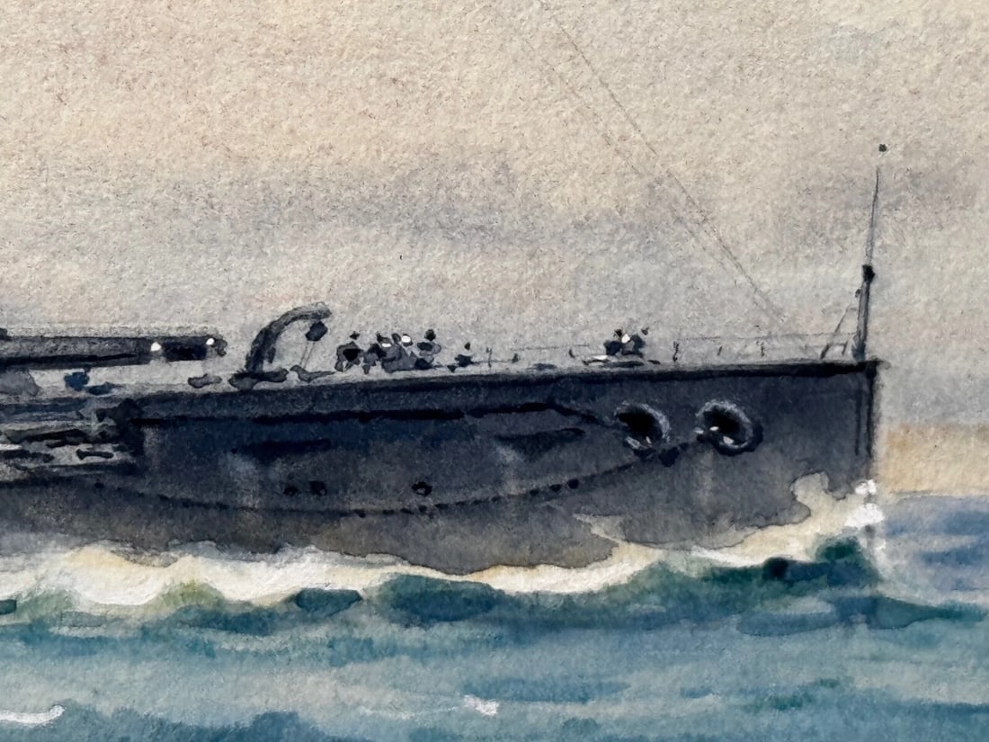 Painting HMS London 1914 Escorting British Expedition Force WW1 By Frank W Wood - 7