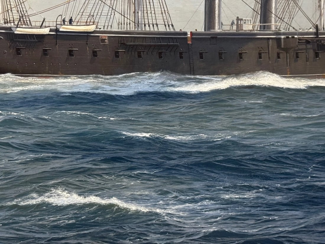 Large Marine Oil Painting HMS Warrior First Ironclad Ship By John Steven Dews - 13