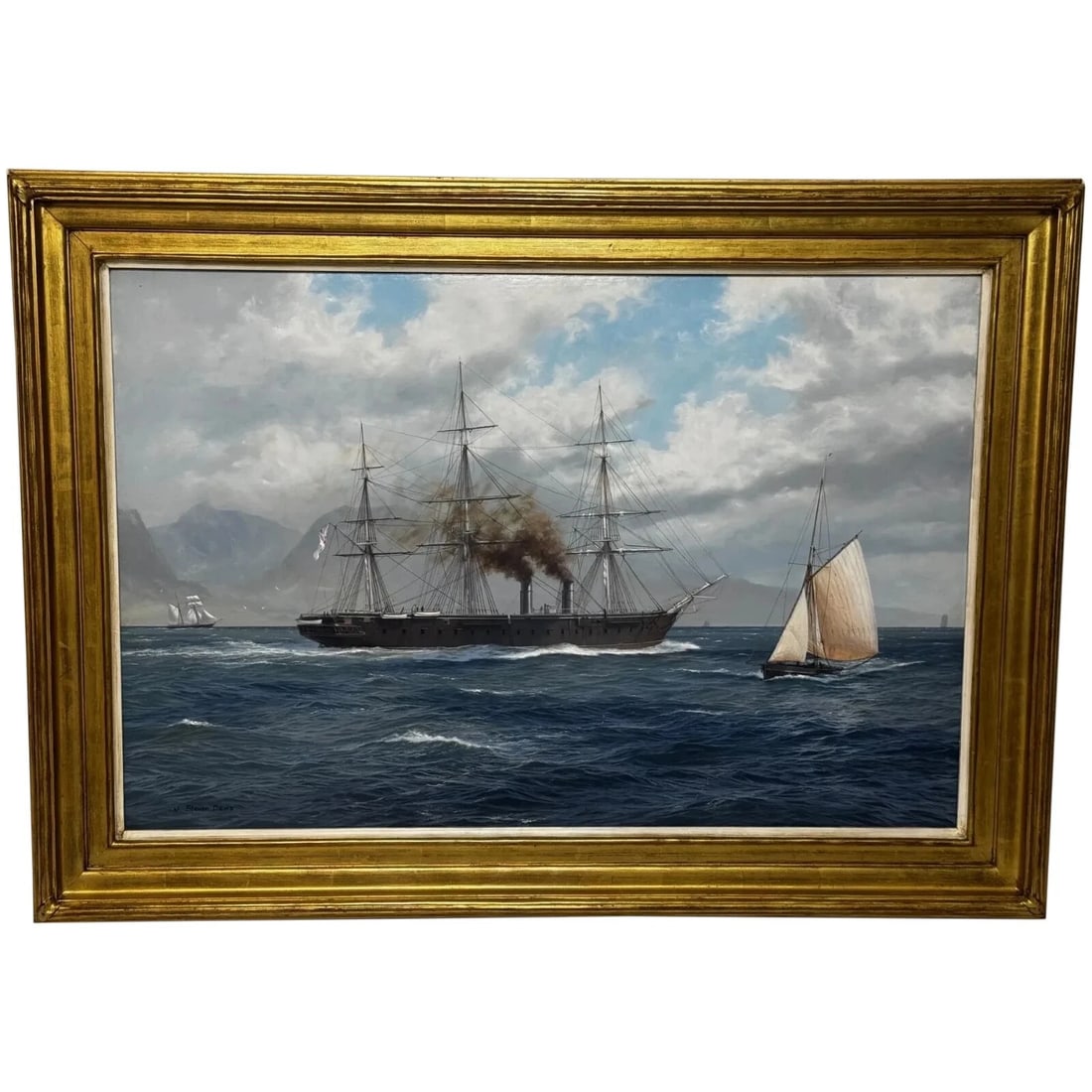 Large Marine Oil Painting HMS Warrior First Ironclad Ship By John Steven Dews: Title: Large Marine Oil Painting HMS Warrior First Ironclad Ship By John Steven Dews Description: 1 Large Marine Oil Painting HMS Warrior First Ironclad Ship By John Steven Dews. Impress your clients