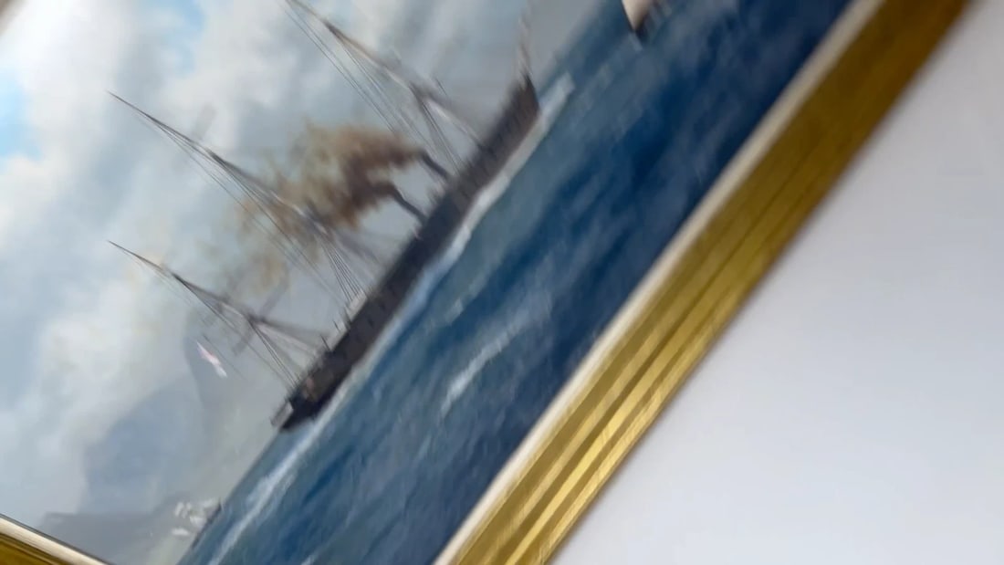 Large Marine Oil Painting HMS Warrior First Ironclad Ship By John Steven Dews - 2