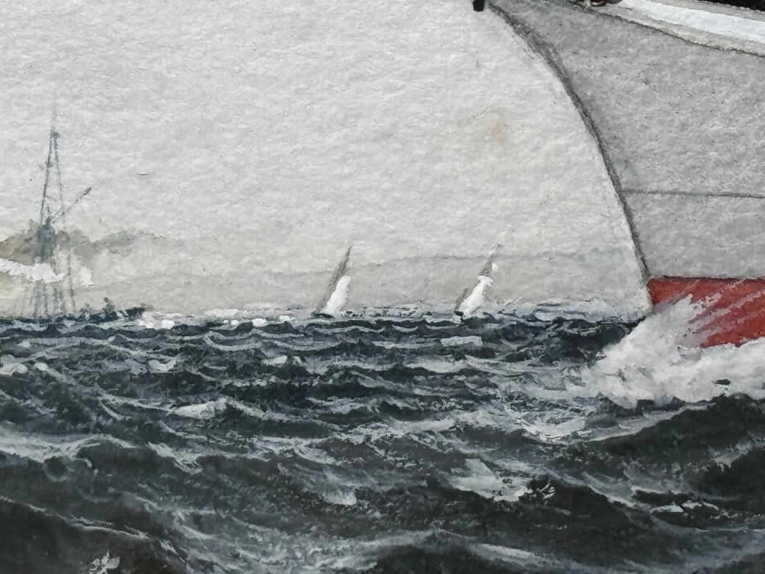 Victorian Painting Brocklebank Line Four Masted Barque Steel Hull Ship Sindia - 11