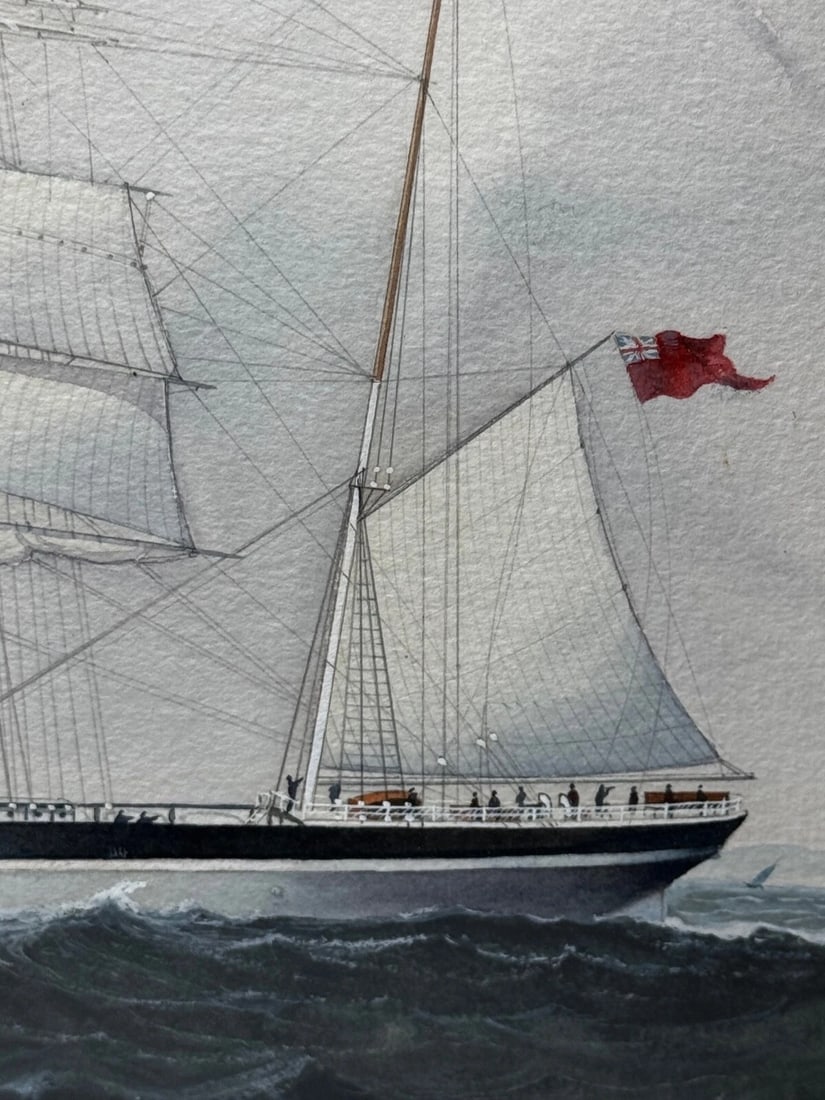 Victorian Painting Brocklebank Line Four Masted Barque Steel Hull Ship Sindia - 12