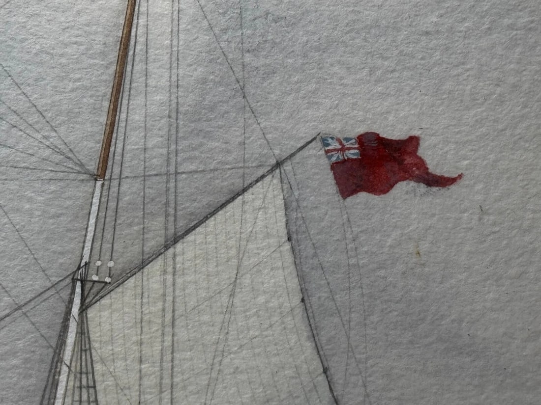 Victorian Painting Brocklebank Line Four Masted Barque Steel Hull Ship Sindia - 14