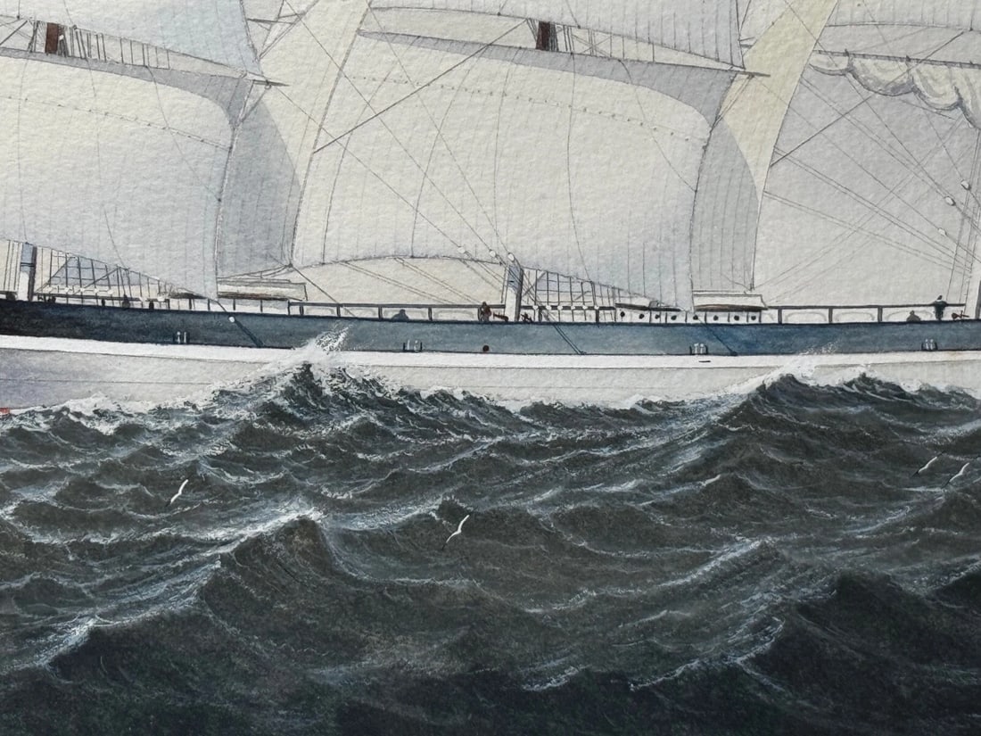 Victorian Painting Brocklebank Line Four Masted Barque Steel Hull Ship Sindia - 17