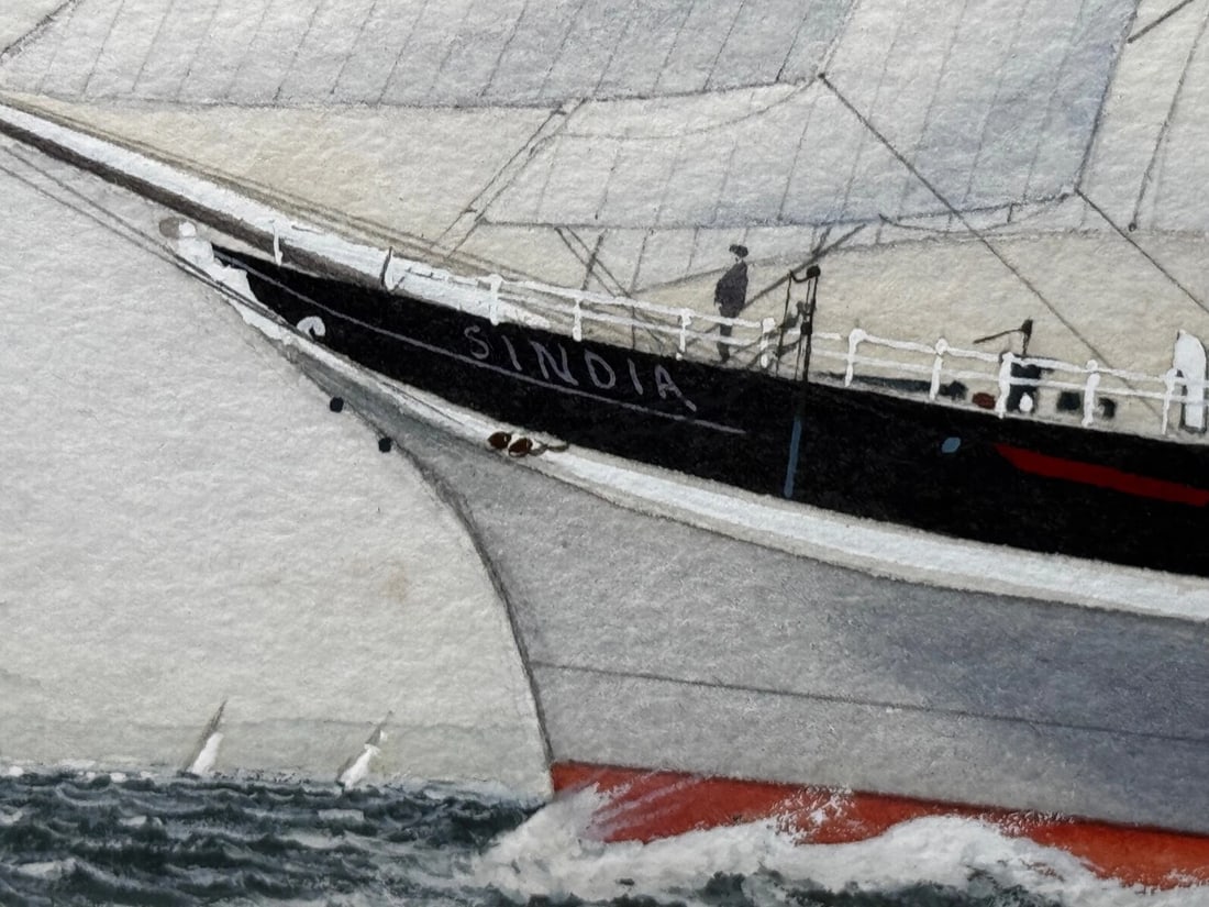 Victorian Painting Brocklebank Line Four Masted Barque Steel Hull Ship Sindia - 19