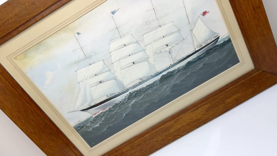 Victorian Painting Brocklebank Line Four Masted Barque Steel Hull Ship Sindia - 2