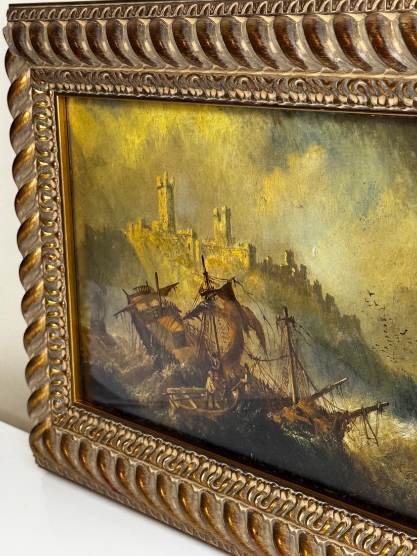 Marine Painting Wreck off Dunstanburgh Castle By Claude Thomas Stanfield Moore - 12