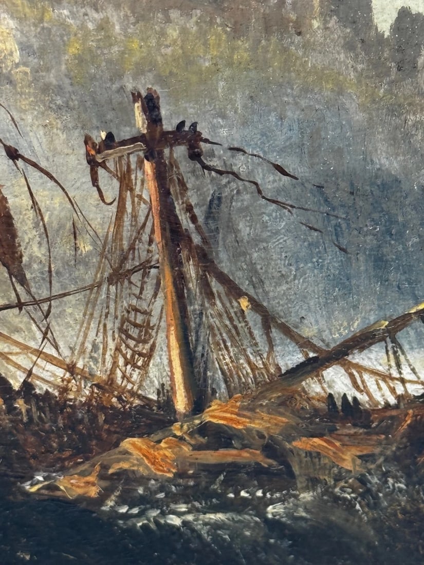 Marine Painting Wreck off Dunstanburgh Castle By Claude Thomas Stanfield Moore - 17