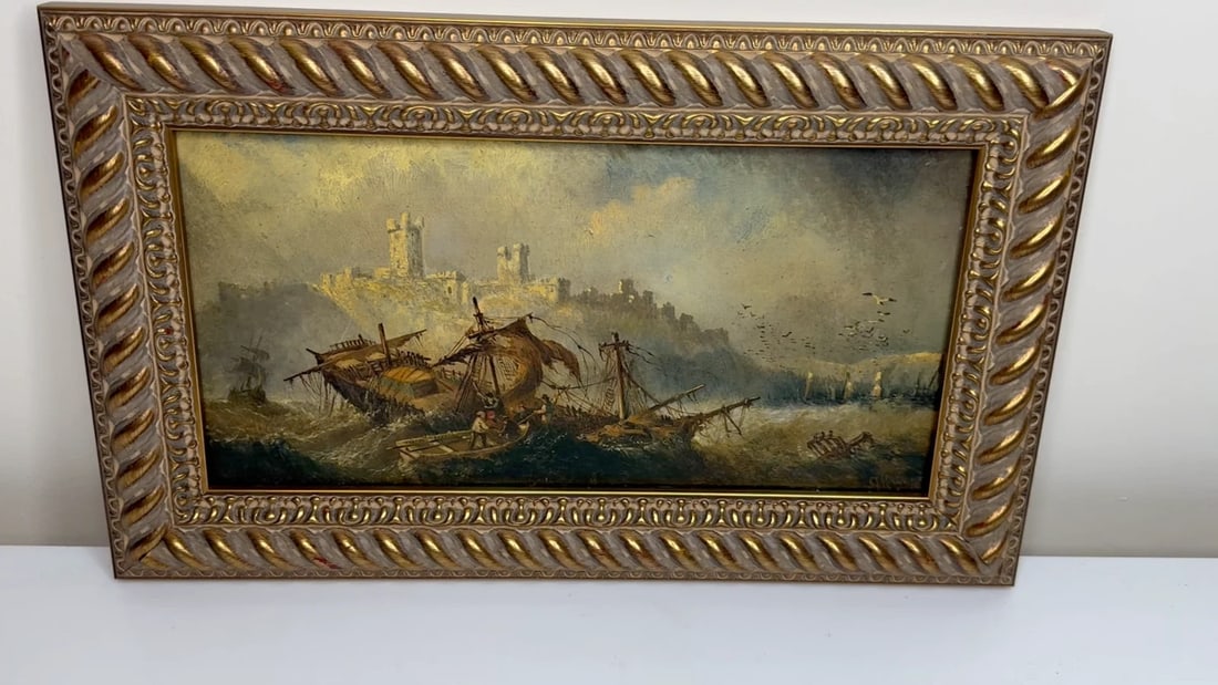 Marine Painting Wreck off Dunstanburgh Castle By Claude Thomas Stanfield Moore - 2