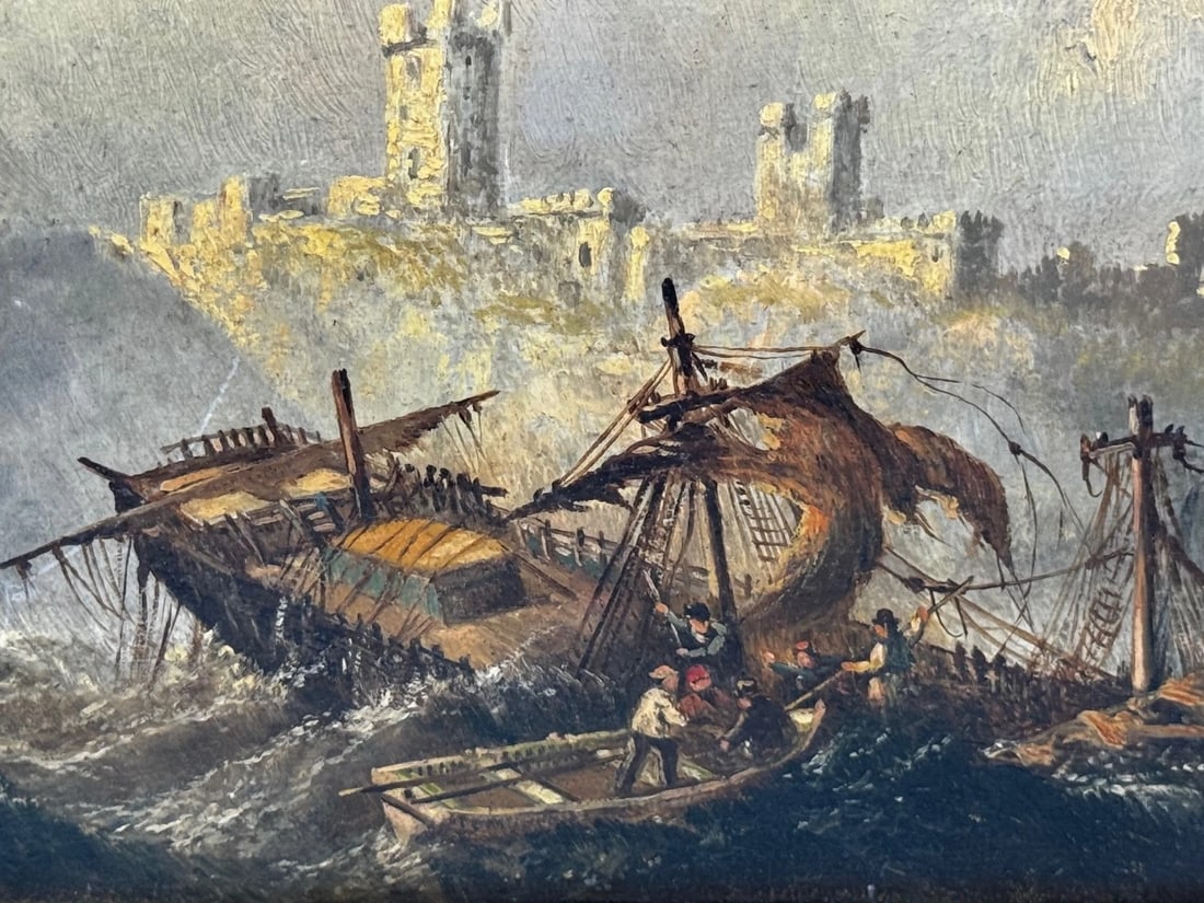 Marine Painting Wreck off Dunstanburgh Castle By Claude Thomas Stanfield Moore - 3