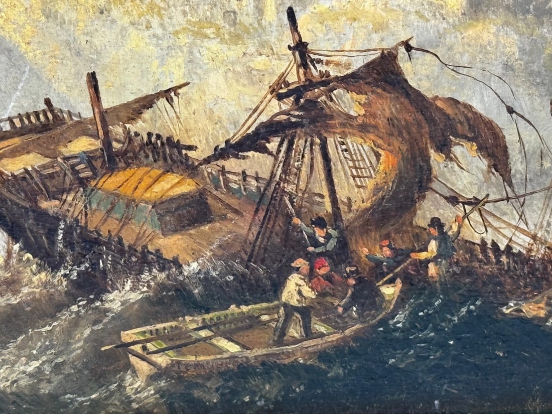 Marine Painting Wreck off Dunstanburgh Castle By Claude Thomas Stanfield Moore - 4