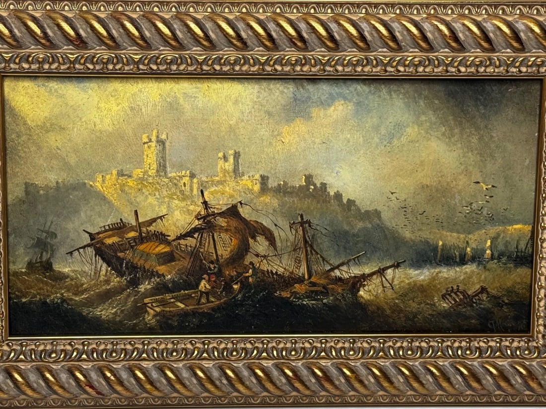 Marine Painting Wreck off Dunstanburgh Castle By Claude Thomas Stanfield Moore - 9