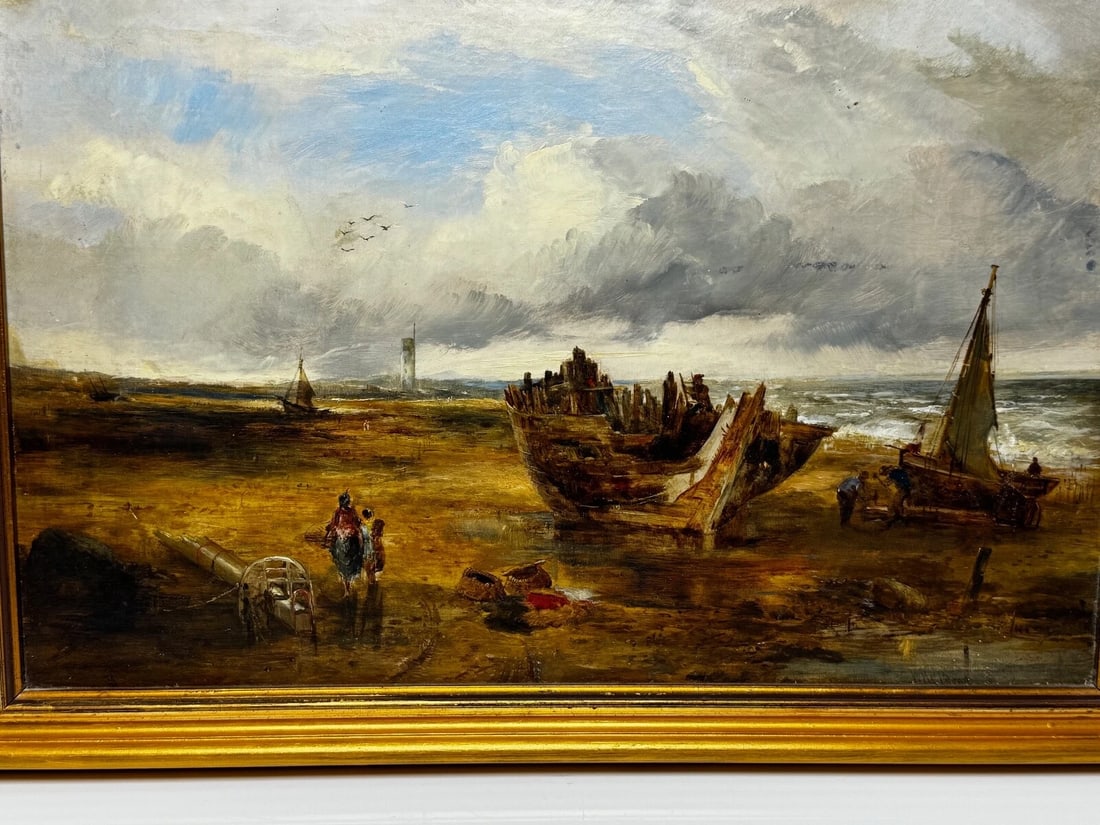 Oil Painting Ships Hulk Wreck Moreton Beach Wirral Historic Leasowe Lighthouse - 5