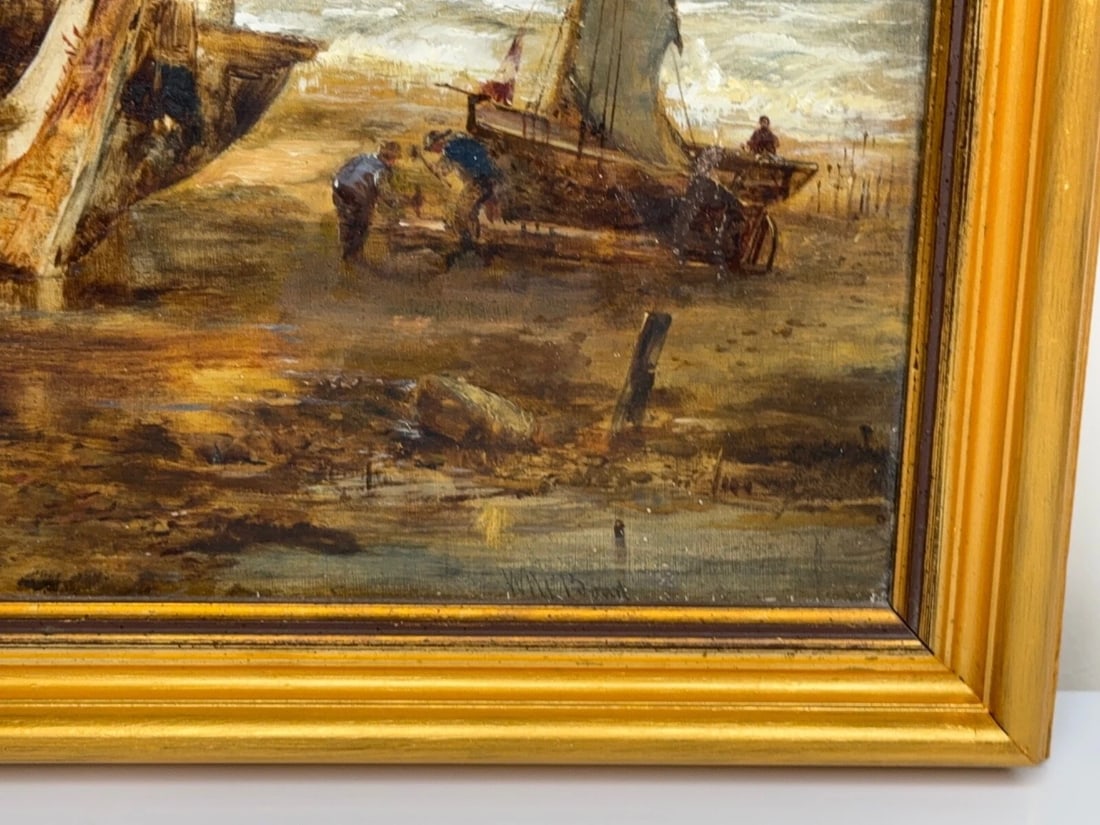 Oil Painting Ships Hulk Wreck Moreton Beach Wirral Historic Leasowe Lighthouse - 7