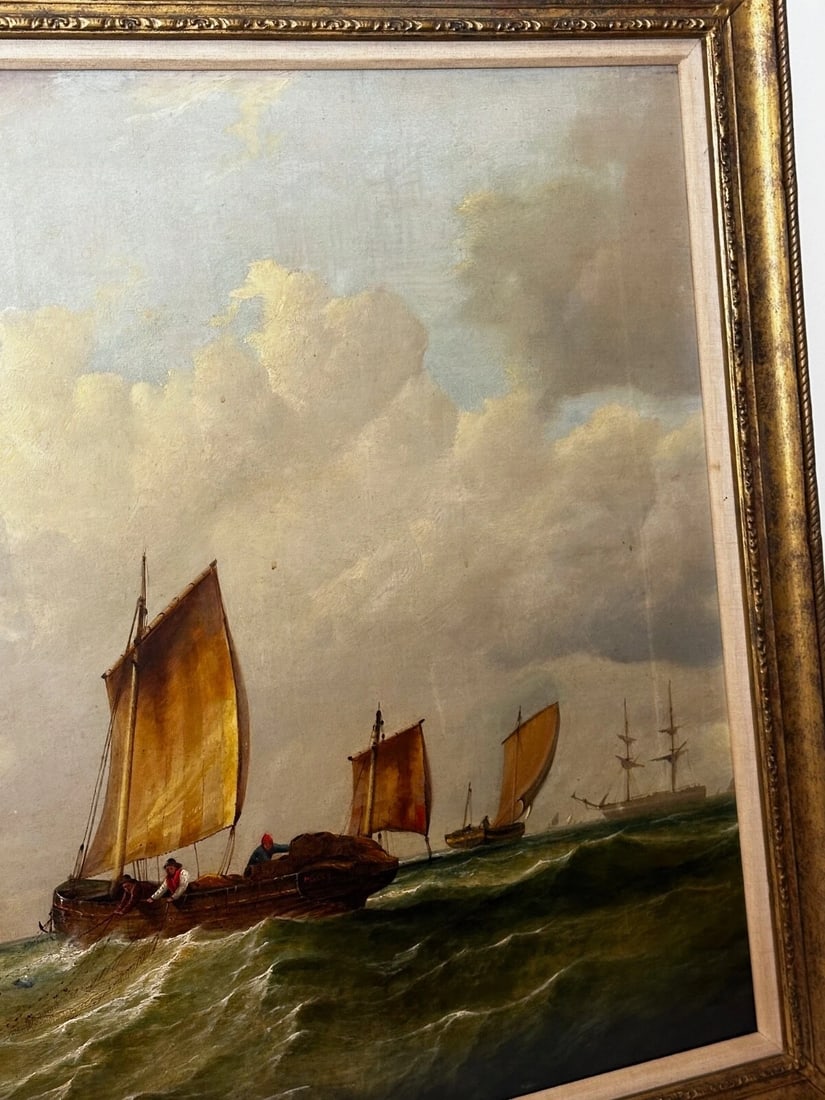 Large Oil Painting Polly Ramsgate Fishing Trawler Off Dover By William Broome - 4