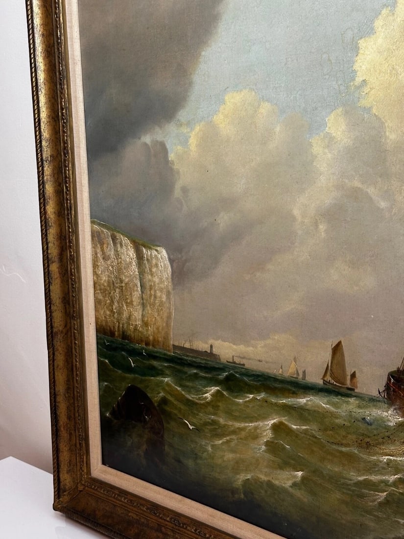 Large Oil Painting Polly Ramsgate Fishing Trawler Off Dover By William Broome - 5