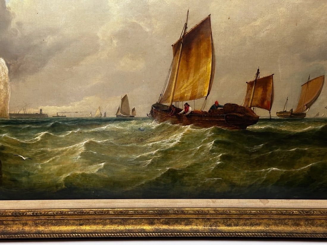 Large Oil Painting Polly Ramsgate Fishing Trawler Off Dover By William Broome - 6