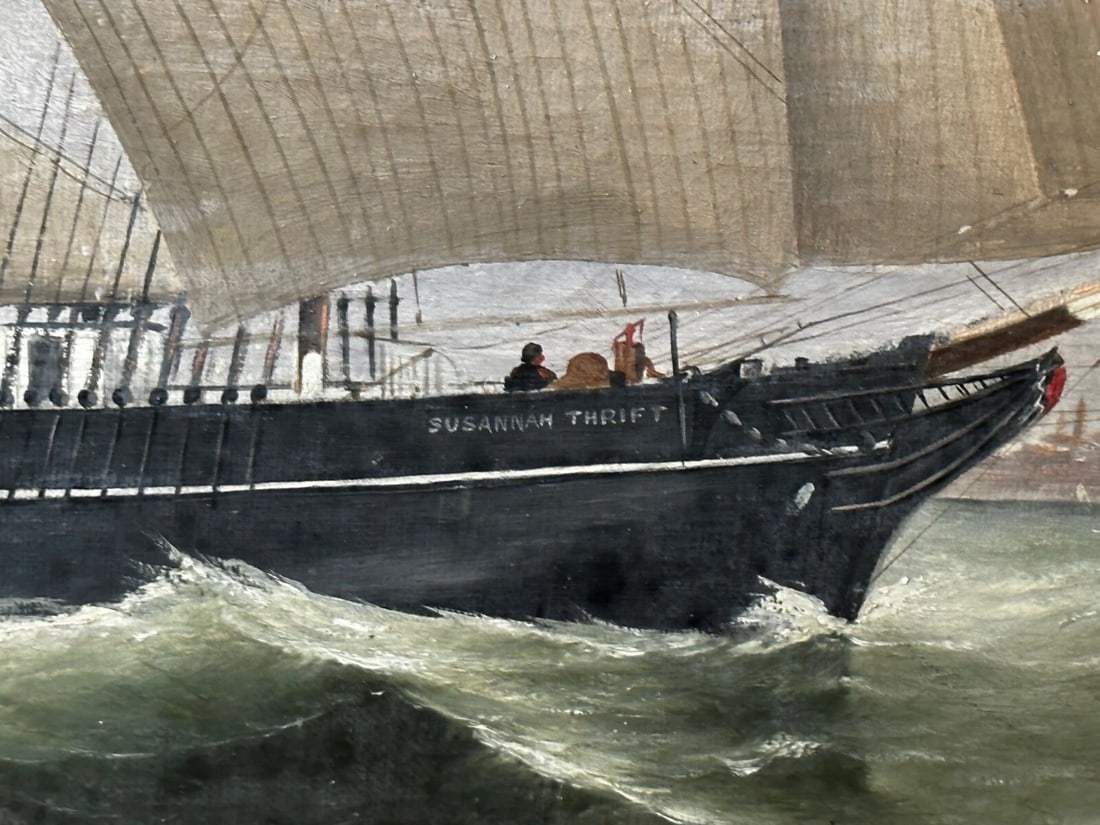 Victorian Oil Painting Marine Brigg Ship Susannah Thrift With Pilot St Nicholas - 13